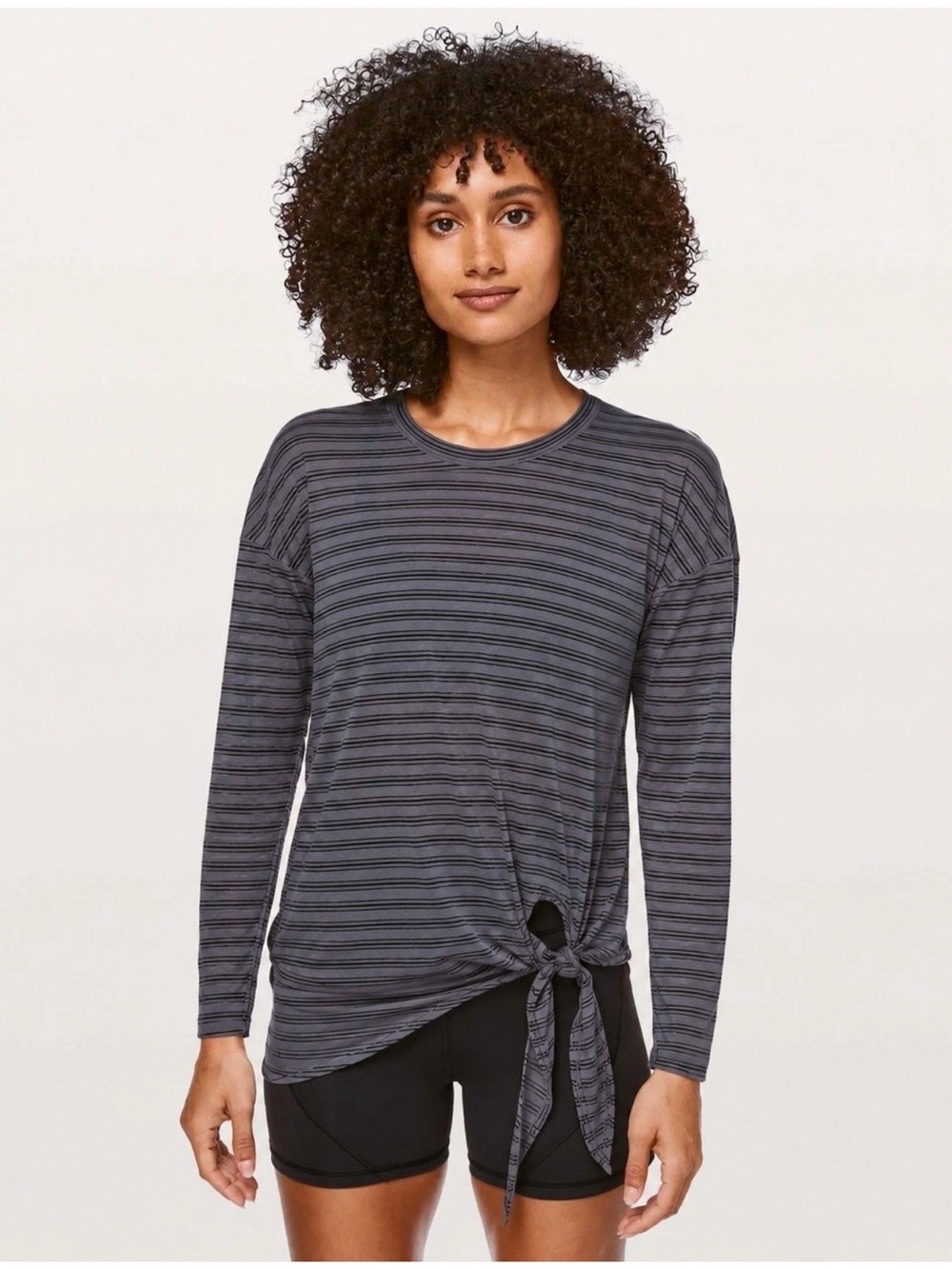 Lululemon Tie Your Practice Long Sleeve Stripe Moonwalk Size 6 Gray purple